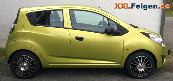 Chevrolet Spark mit schwarz lackierten DBV Florida 16 Zoll Alufelgen Chevrolet Spark mit schwarz lackierten DBV Florida 16 Zoll Alufelgen